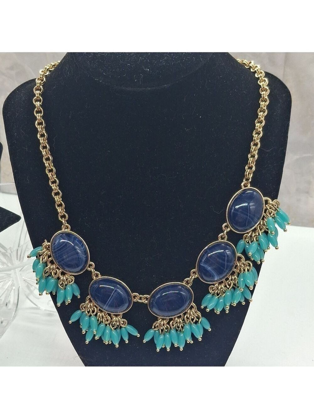 Talbots Blue and Gold Statement Necklace